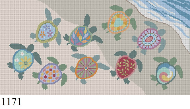 Nautical & Beach 1171 Susan Roberts Needlepoint PAINTED TURTLES FIRST SWIM 16" x 8" 18 MESH