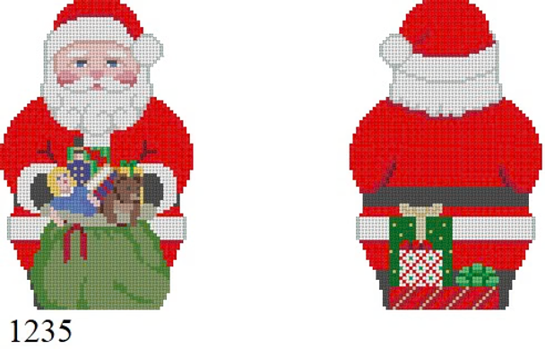 SANTA 1235 Susan Roberts Needlepoint SANTA WITH TOY BAG, 2 SIDED 5" High 18 MESH