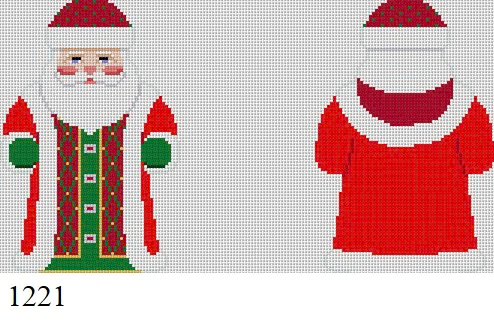 SANTA 1221 Susan Roberts Needlepoint LONG RED COAT SANTA, 2 SIDED 5" High 18 MESH