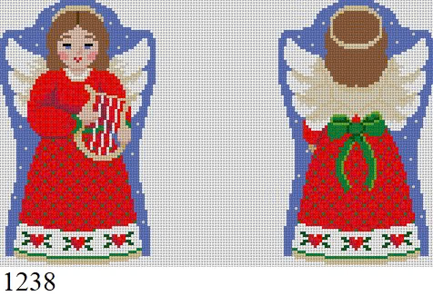 SANTA 1238 Susan Roberts Needlepoint ANGEL WITH LYRE, 2 SIDED 5" High 18 MESH