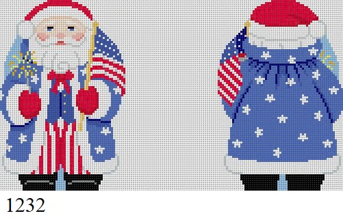 SANTA 1232 Susan Roberts Needlepoint STARS AND STRIPES SANTA 2 SIDED 5" High 18 MESH