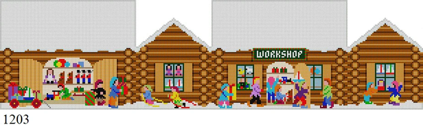 SANTA 1203 Susan Roberts Needlepoint SANTA'S VILLAGE, WORKSHOP 5.5" x 3.25" x 3.75" 18 MESH