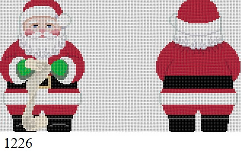 SANTA 1226 Susan Roberts Needlepoint SANTA SUIT, SANTA W LIST, 2 SIDED 5" High 18 MESH