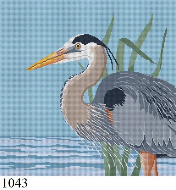 Animal 1043 Susan Roberts Needlepoint GREAT BLUE HERON 15" x 15" 13 MESH