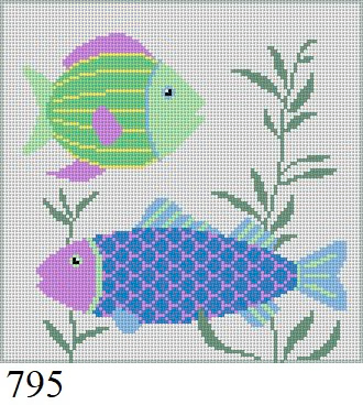 Animal 795 Susan Roberts Needlepoint FISH 2, 6" SQUARE 18 MESH