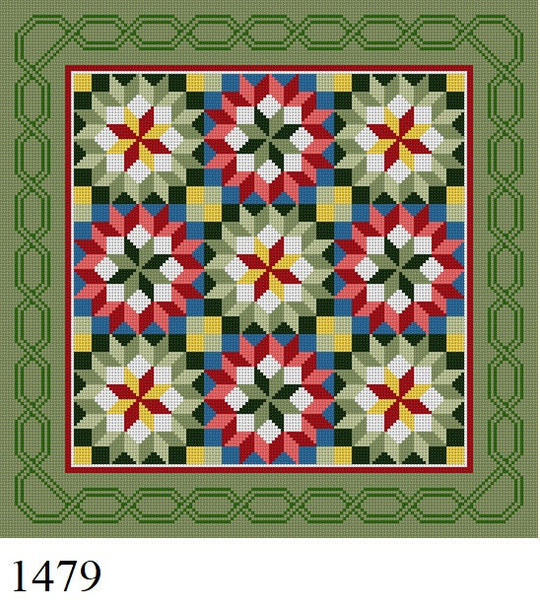 QUILT 1479 Susan Roberts Needlepoint CARPENTER'S WHEEL 14" x 14" 13 MESH