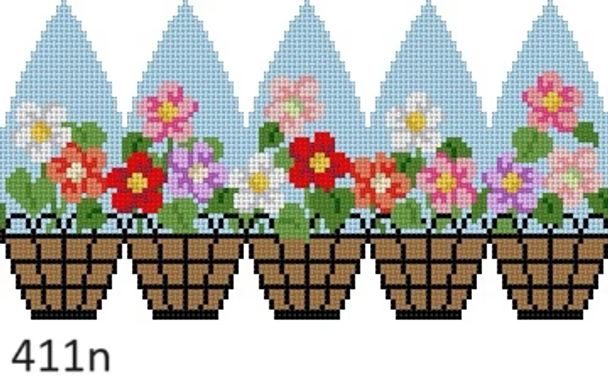Floral & Nature 411n Susan Roberts Needlepoint FLOWER BASKET Size: 4" 18 MESH
