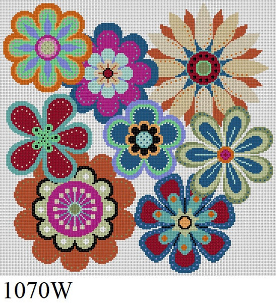 Floral & Nature 1070W Susan Roberts Needlepoint FLOWERS POP WITHOUT BACKGROUND, 14" SQUARE 13 Mesh
