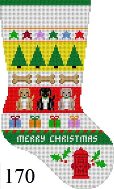 Christmas MIDI STOCKING 170 Susan Roberts Needlepoint DOG STRIPE 14" High 10 MESH