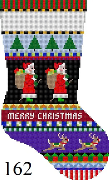 Christmas MIDI STOCKING 162 Susan Roberts Needlepoint BOLD STRIPE SANTAS 14" High 10 MESH
