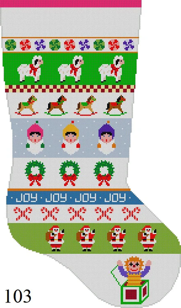 Full Size Stocking 103 Susan Roberts Needlepoint CAROLER STRIPE 13 Mesh 19" h