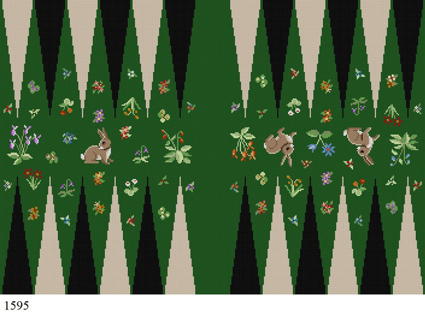 BACKGAMMON BOARD 1595 Susan Roberts Needlepoint CLUNY BUNNY 19.5" x 13.5" 18 MESH