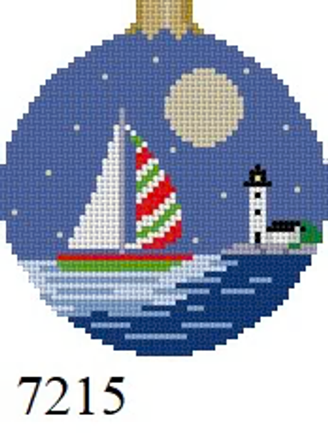 Ornament 7215 Susan Roberts Needlepoint CHRISTMAS SAIL, 3.25" ROUND - 18 MESH
