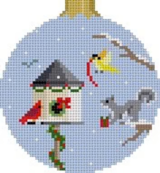Ornament Susan Roberts Needlepoint DECORATING BIRDHOUSE, 3.25" ROUND