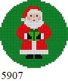 Round 5907 Susan Roberts Needlepoint SANTA WITH PRESENT 2.5" ROUND - 18 MESH