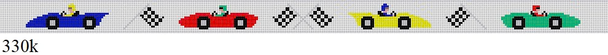Belt 330k Susan Roberts Needlepoint RACE CARS, KID'S 17.75" x 1" 18 MESH