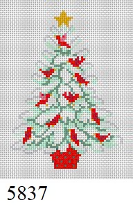 Ornament 5837 Susan Roberts  Needlepoint RED BIRD TREE 3" x 4" 18 MESH