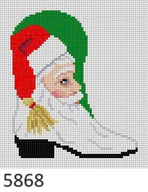 ORNAMENT 5868 Susan Roberts Needlepoint SANTA FACE COWBOY BOOT 4" High 18 MESH