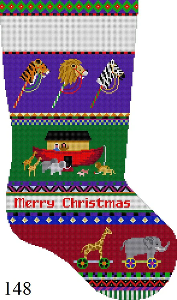 Full Size Stocking 148 Susan Roberts Needlepoint BOLD STRIPE NOAH'S ARK 19" High 13 Mesh