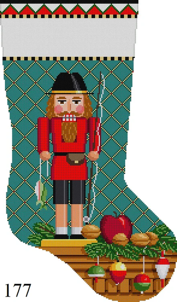 Full Size Stocking 177 Susan Roberts Needlepoint NUTCRACKER, FISHERMAN 13 Mesh 19" h