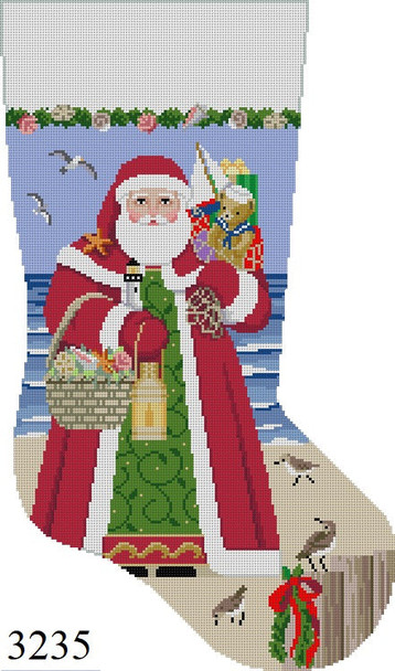 Full Size Stocking 3235 Susan Roberts Needlepoint NAUTICAL SANTA, RED 13 Mesh 19" h