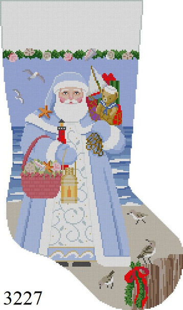 Full Size Stocking 3227 Susan Roberts Needlepoint NAUTICAL SANTA, BLUE 13 Mesh 19" h