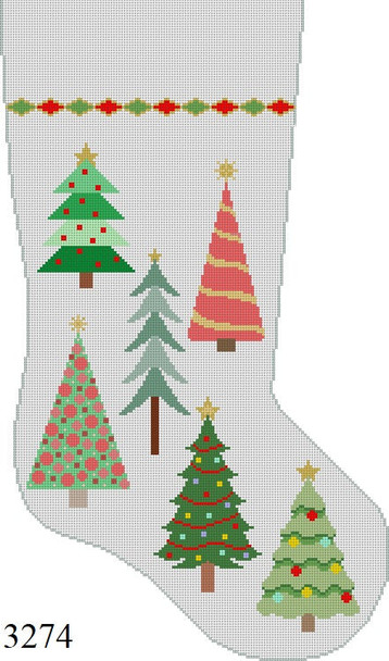 Full Size Stocking 3274 Susan Roberts Needlepoint CHRISTMAS TREES 13 Mesh 19" h