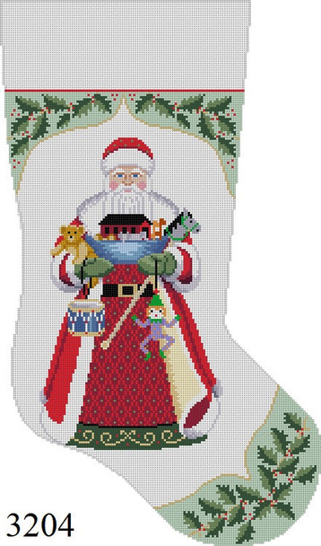 Full Size Stocking 3204 Susan Roberts Needlepoint HOLLY, SANTA Insert  13 Mesh 19" High