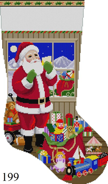 Full Size Stocking 199 Susan Roberts Needlepoint SANTA PACKING THE BAGS 13 Mesh 19" High