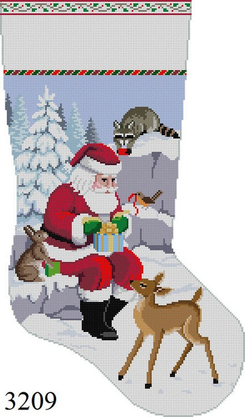 Full Size Stocking 3209 Susan Roberts Needlepoint SANTA AND ANIMALS WRAPPING PRESENTS 13 Mesh 19" High