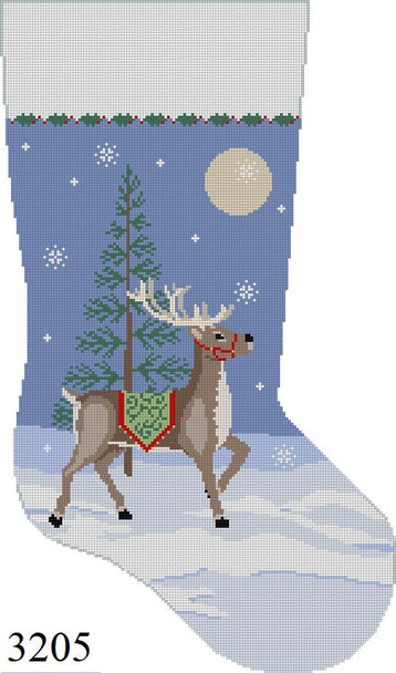 Full Size Stocking 3205 Susan Roberts Needlepoint MOONLIT REINDEER 13 Mesh 19" High