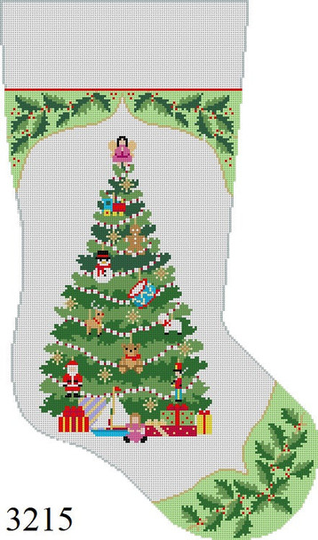 Full Size Stocking 3215 Susan Roberts Needlepoint HOLLY, TOY TREE 13 Mesh 19" h