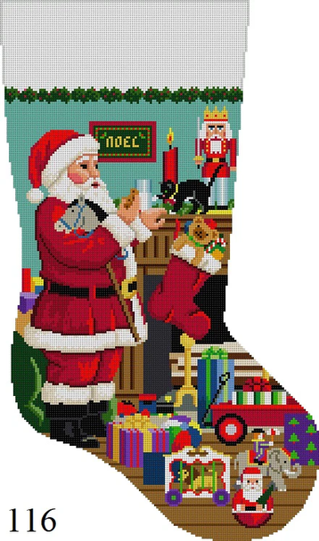 Full Size Stocking 116 Susan Roberts Needlepoint SANTA'S MILK AND COOKIES 13 Mesh 19" h