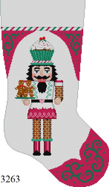 Full Size Stocking 3263 Susan Roberts Needlepoint CUPCAKE MAN NUTCRACKER 13 Mesh 19" h