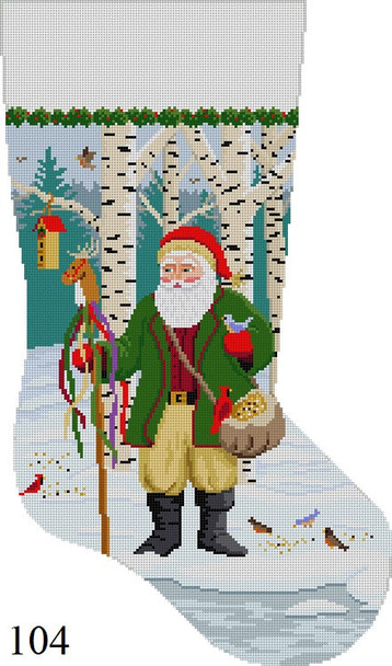 Full Size Stocking 104 Susan Roberts Needlepoint SANTA FEEDING THE BIRDS 13 Mesh 19" h