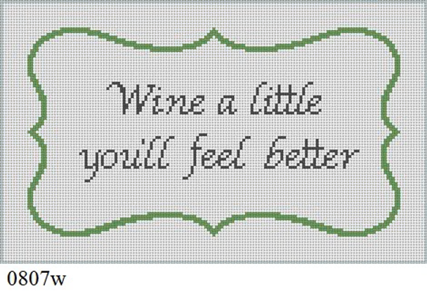 SIGN 0807W Susan Roberts Needlepoint WINE A LITTLE 8.5"x 5.25”18 MESH