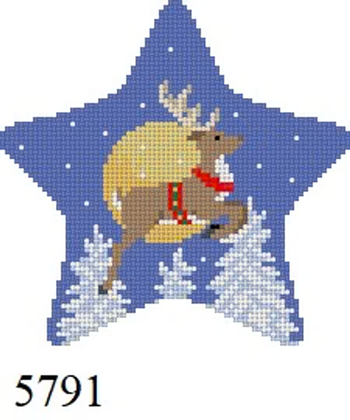STAR 5791 Susan Roberts Needlepoint FLYING REINDEER  4" x 4.25" 18 Mesh