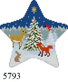 STAR 5793 Susan Roberts Needlepoint FOREST TREE AND ANIMALS 4" x 4.25" 18 Mesh