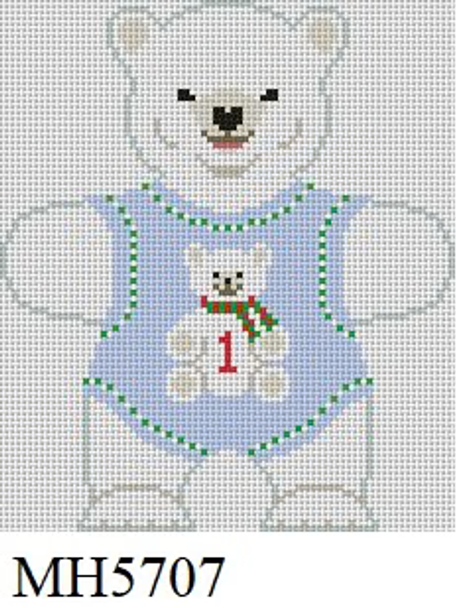 ORNAMENT MH5707 Susan Roberts Needlepoint POLAR BEAR BABY'S 1ST, BLUE  4.25" x 5" 18 Mesh