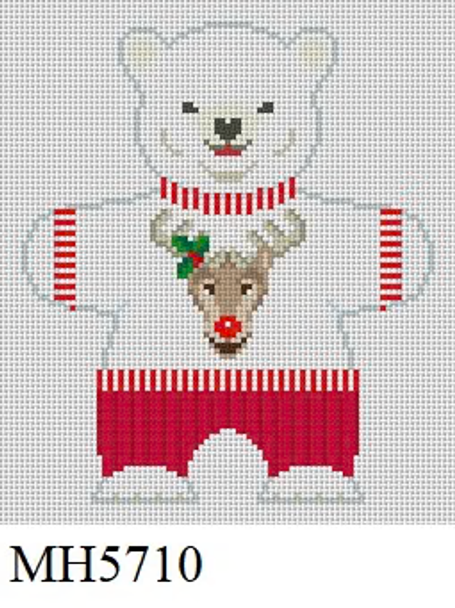 ORNAMENT MH5710 Susan Roberts Needlepoint POLAR BEAR, REINDEER 4.25" x 5" 18 Mesh