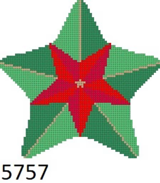 Ornament 5774 Susan Roberts  Needlepoint STAR, RED AND GREEN 4" x 4.25" 18 Mesh