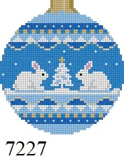 Ornament 7227 Susan Roberts Needlepoint SNOW BUNNIES, 3.25" ROUND - 18 MESH