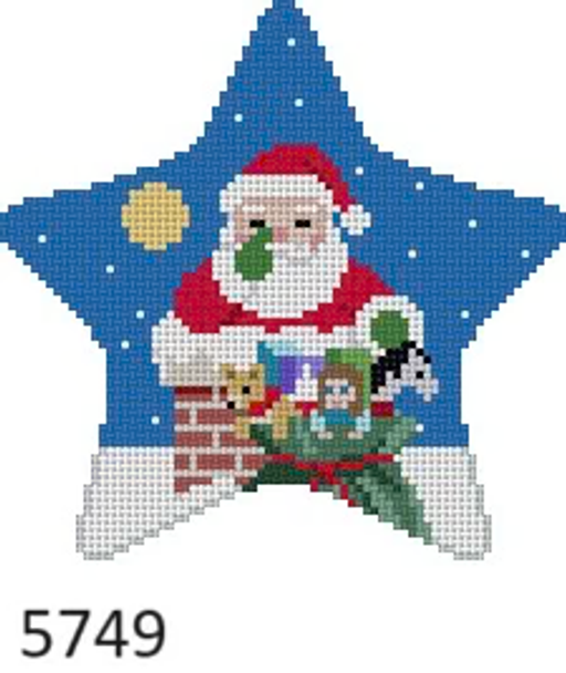 Ornament 5749 Susan Roberts Needlepoint STAR, SANTA, CHIMNEY NOSE 4" x 4.25" 18 Mesh
