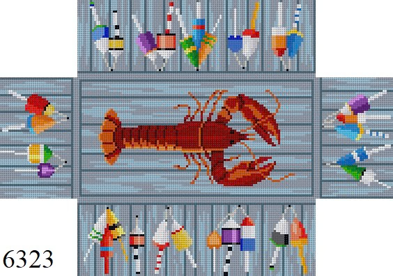 BRICK COVER 6323 Susan Roberts Needlepoint LOBSTER AND BUOYS 8.5" x 4.5" x 2.75" 13  MESH