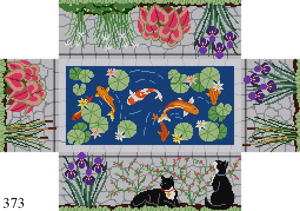 BRICK COVER 373 Susan Roberts Needlepoint KOI POND 8.5" x 4.5" x 2.75" 18  MESH
