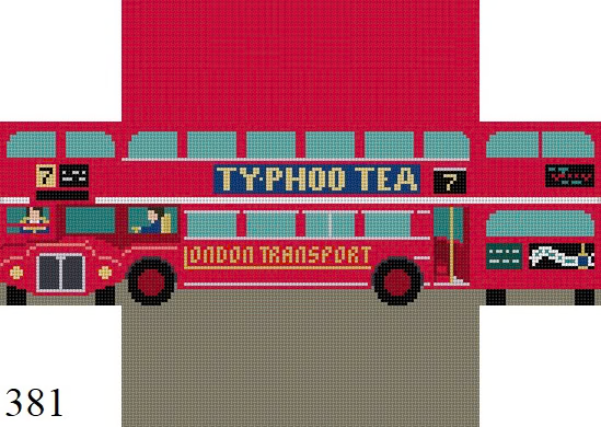 BRICK COVER 381 Susan Roberts Needlepoint DOUBLE DECKER LONDON BUS 8.5" x 4.5" x 2.75" 13  MESH