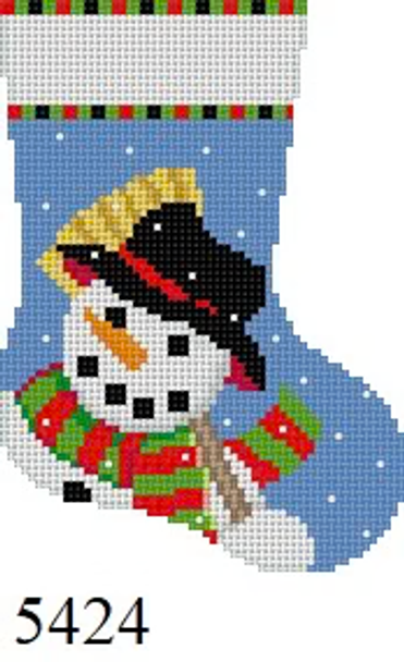 Mini Stocking 5424 Susan Roberts Needlepoint SNOWMAN WITH BROOM 6.25" High 13 Mesh