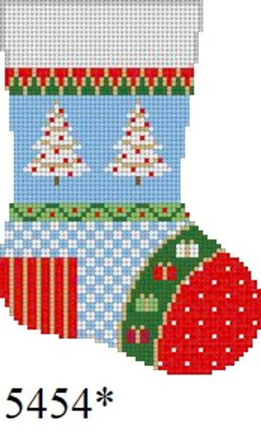 Mini Stocking 5454 Susan Roberts Needlepoint PATCHWORK TREE 6.25" High 13 Mesh
