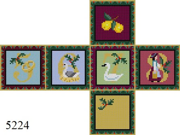 Cube 5225 Susan Roberts Needlepoint PEAR TREE 9,10,11,12, 2" CUBE - 18 MESH