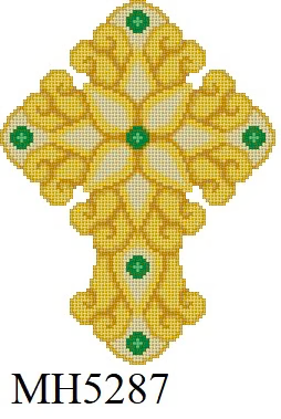 Cross MH5287 Susan Roberts Needlepoint EMERALD STAR FLOWER, CROSS  4.5" x 6" 18 MESH